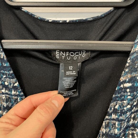 Enfocus Studio Womens Wrap Elbow Sleeve Belted Tweed Dress Gray Black Size 12 - Picture 5 of 9